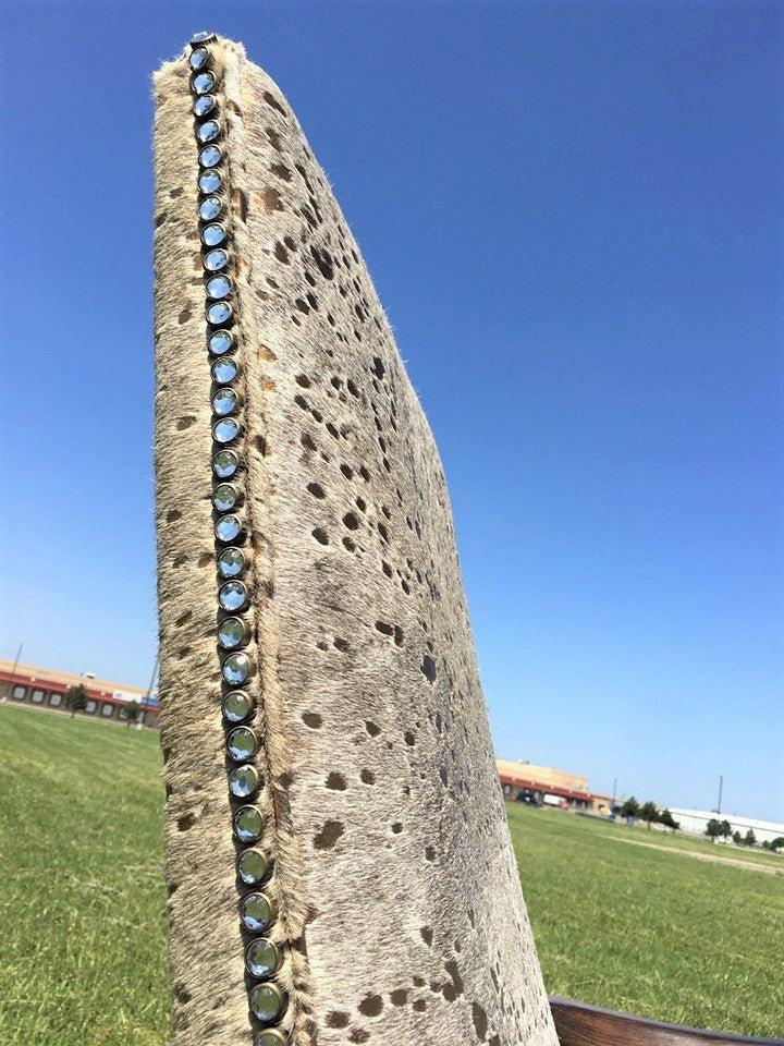 View of rhinestones on the side of our gold metallic acid wash executive leather office chair