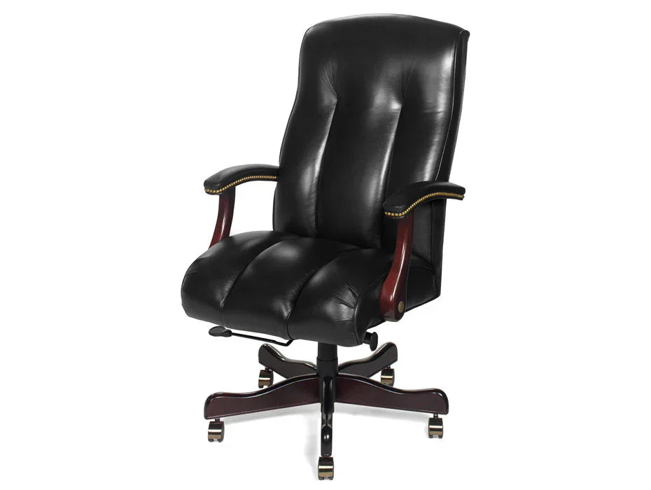 American made Riata Black Leather Office Chair - Your Western Decor