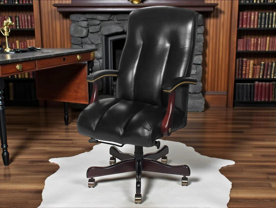American made black leather office chair in office setting - Your Western Decor