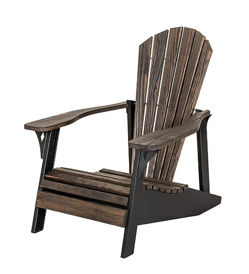 Wooden Adirondack chair with a dark brown finish on a white background