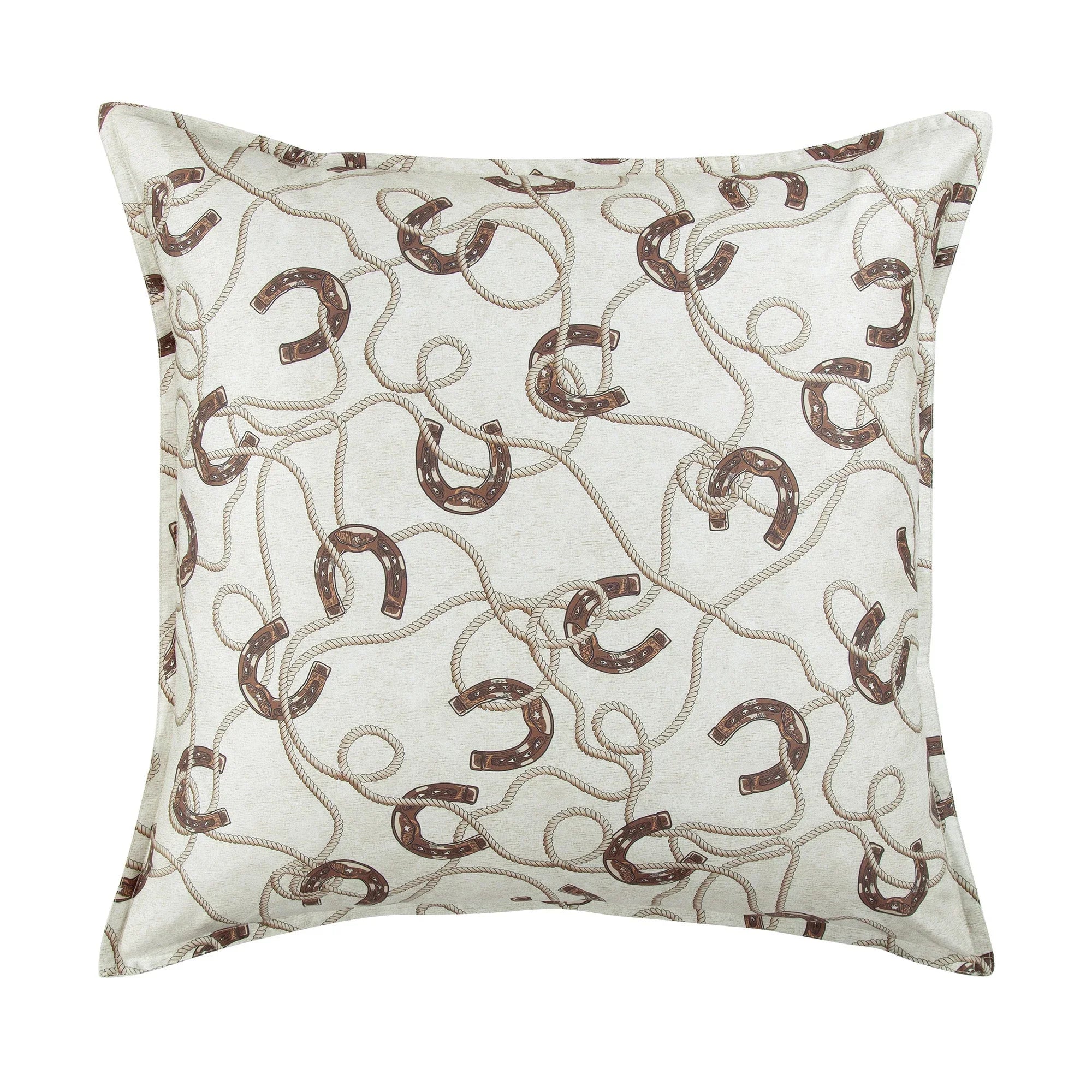 Cream euro sham with brown horseshoes and an rope designs - Your Western Decor