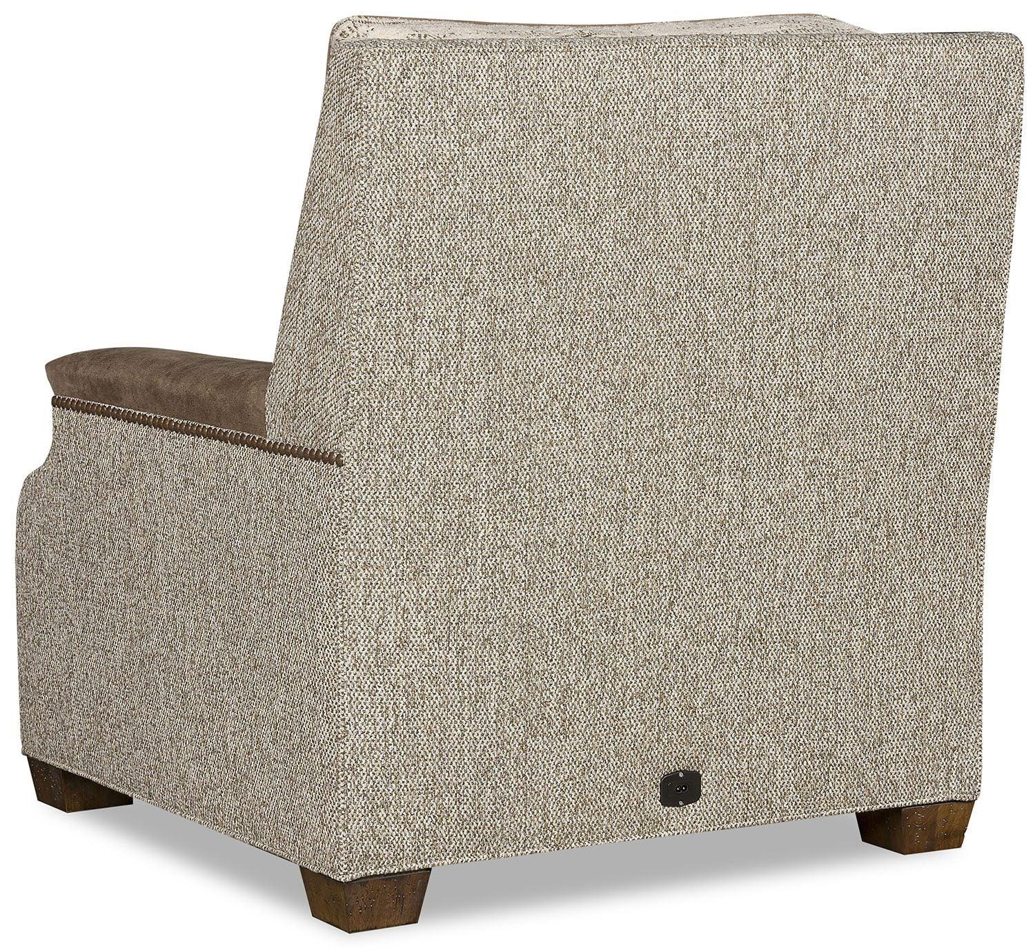 Beige upholstered armchair with brown accents on a white background - Your Western Decor