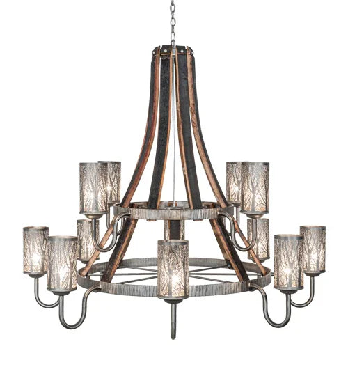 American made, hand crafted 12 light Industrial Steel Barrel Stave Chandelier - Your Western Decor