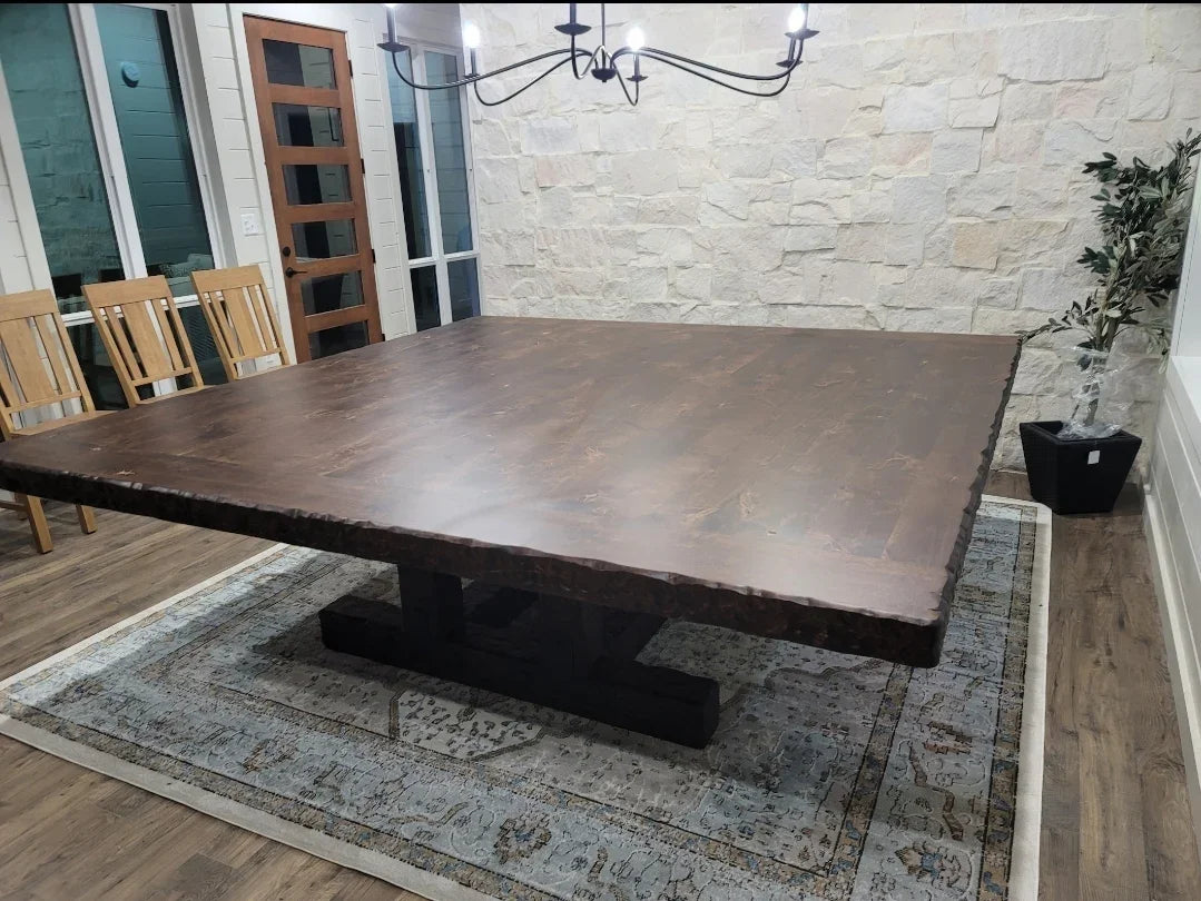American made rustic Knotty Alder Square Dining Table with matching benches - Handmade in Texas - Your Western Decor