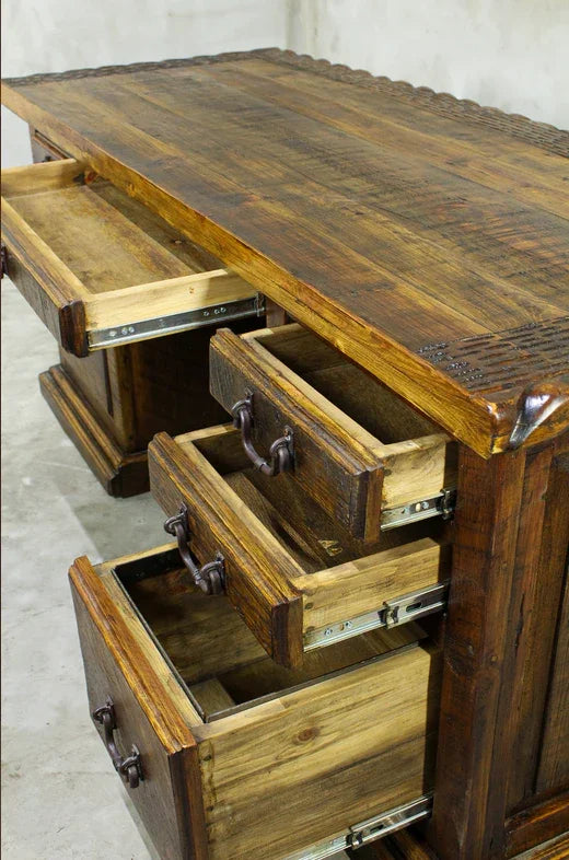 Rustic desk with drawers open - Your Western Decor