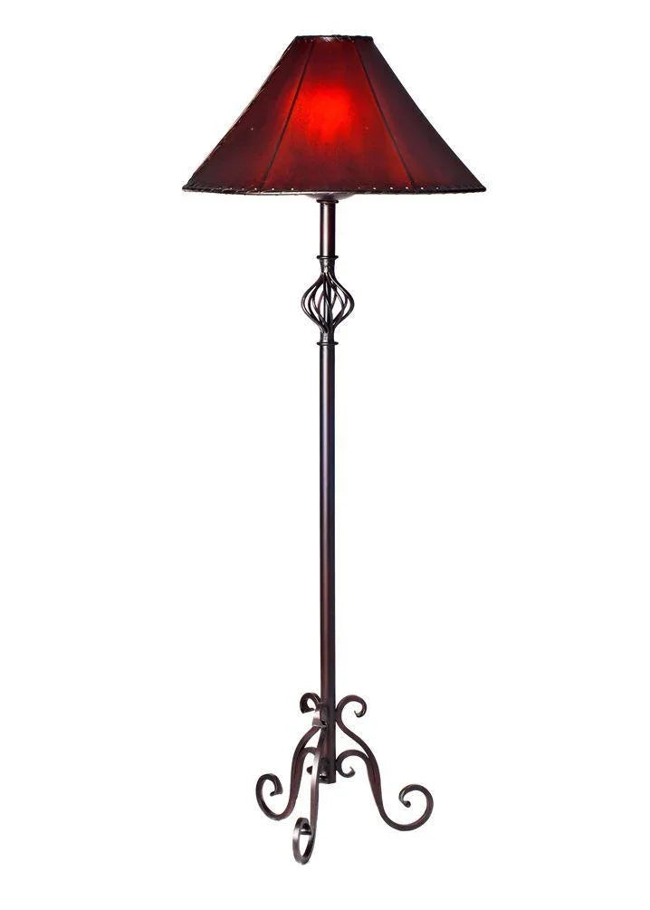 Spanish Forge Iron Floor Lamp with red dyed rawhide lamp shade - Your Western Decor