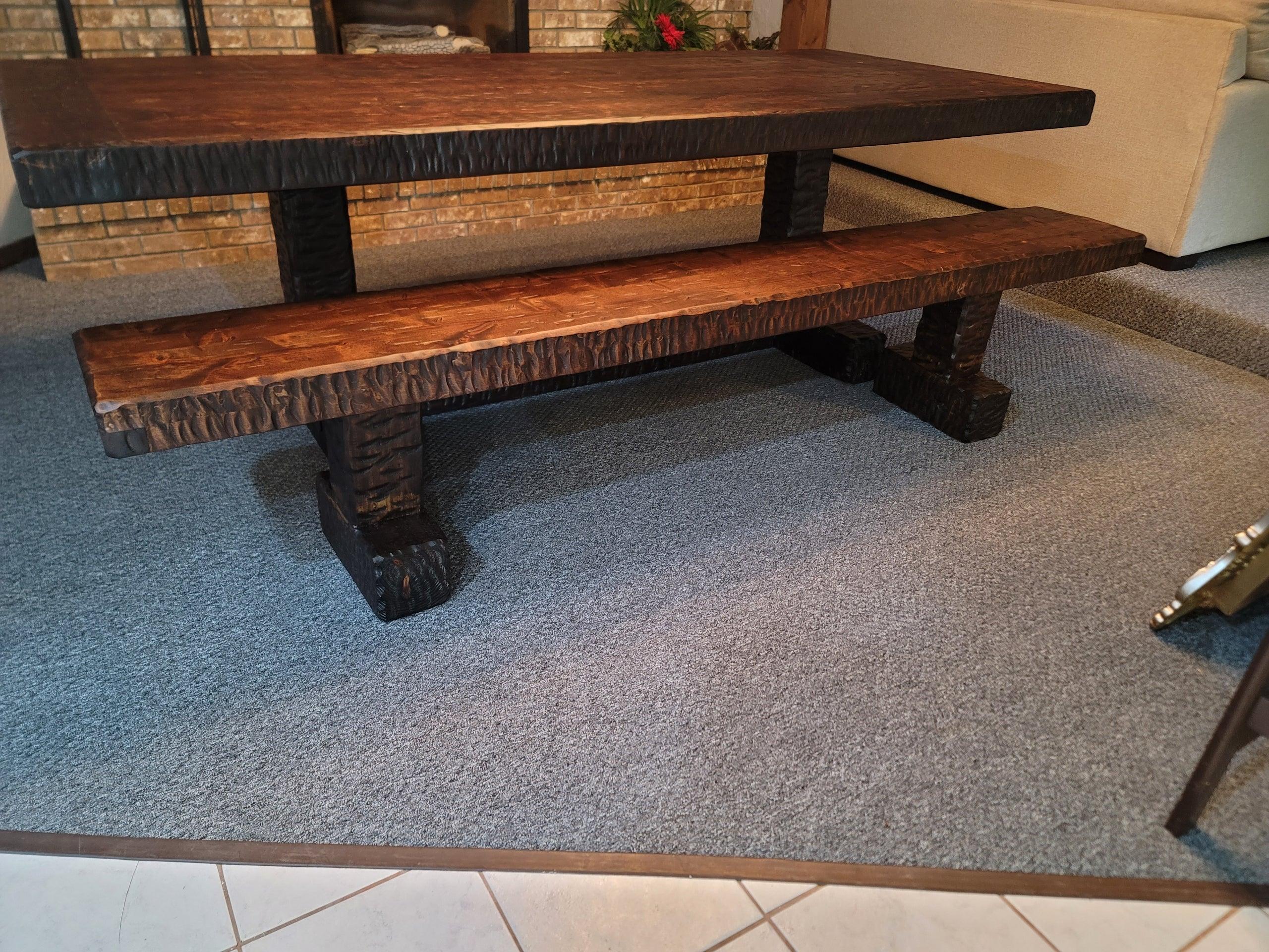 Handmade, custom made Knotty Alder Dining Tables and Benches made in the USA