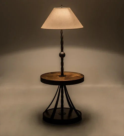 American made Rustic Side Table Floor Lamp with beige shade and walnut table - Your Western Decor