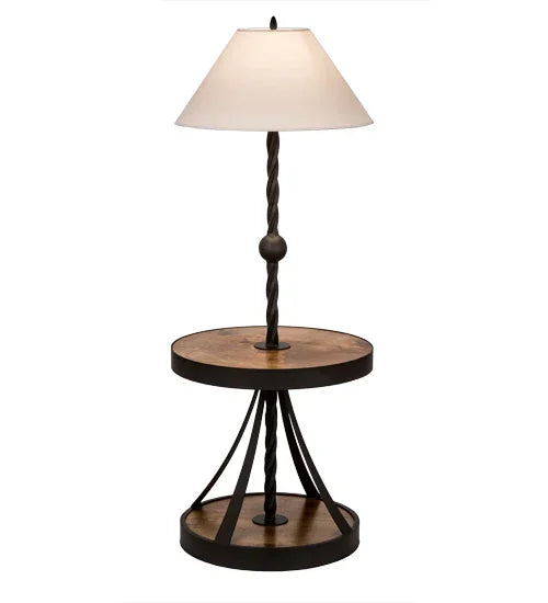 American made Rustic Side Table Floor Lamp with beige shade and walnut table - Your Western Decor