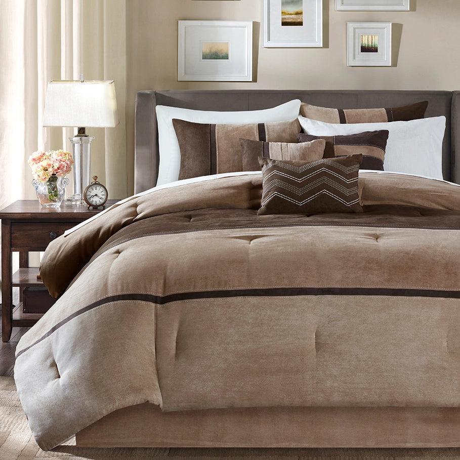 7-pc Suede Rustic Comforter Duvet Set in brown hues - Your Western Decor