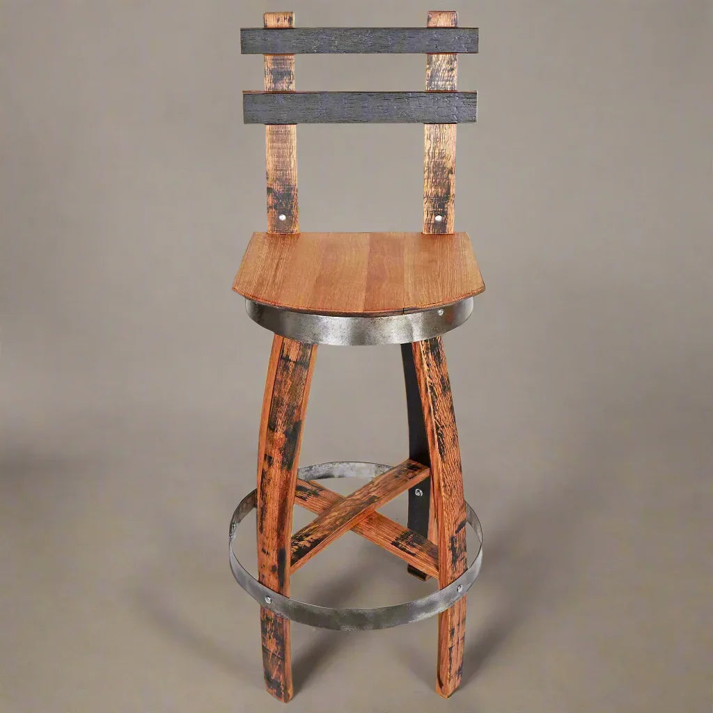 American made handmade rustic whiskey barrel swivel bar stool - Your Western Decor
