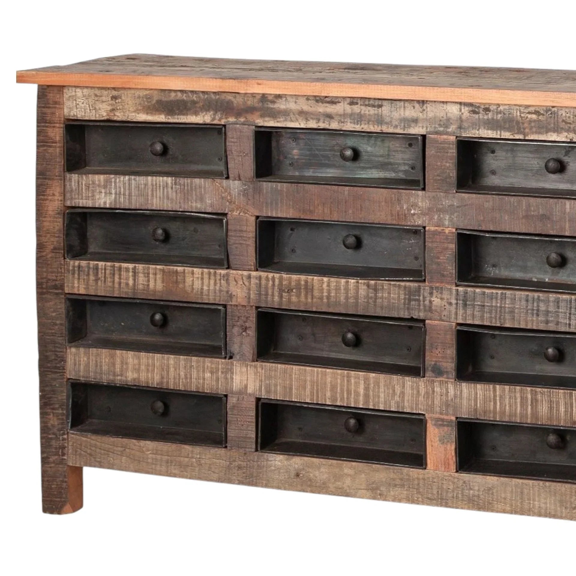 Brown & Black Solid Wood 16 Drawer Sideboard