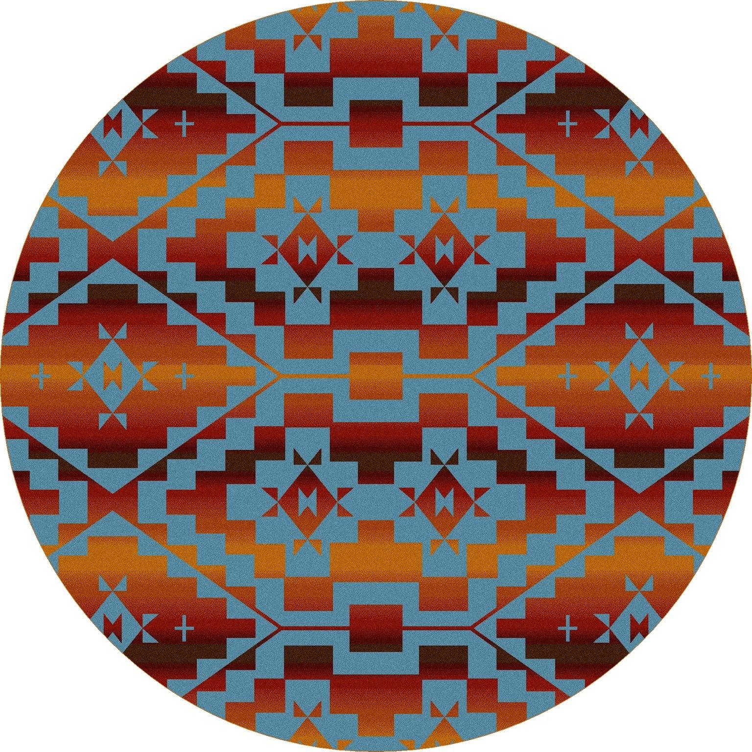 Turquoise blue, red, orange Sacred Trails Southwestern 8' Round Area Rug - Made in the USA - Your Western Decor