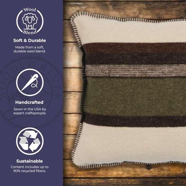 Striped wool blanket with sustainability features on a wooden surface - Your Western Decor