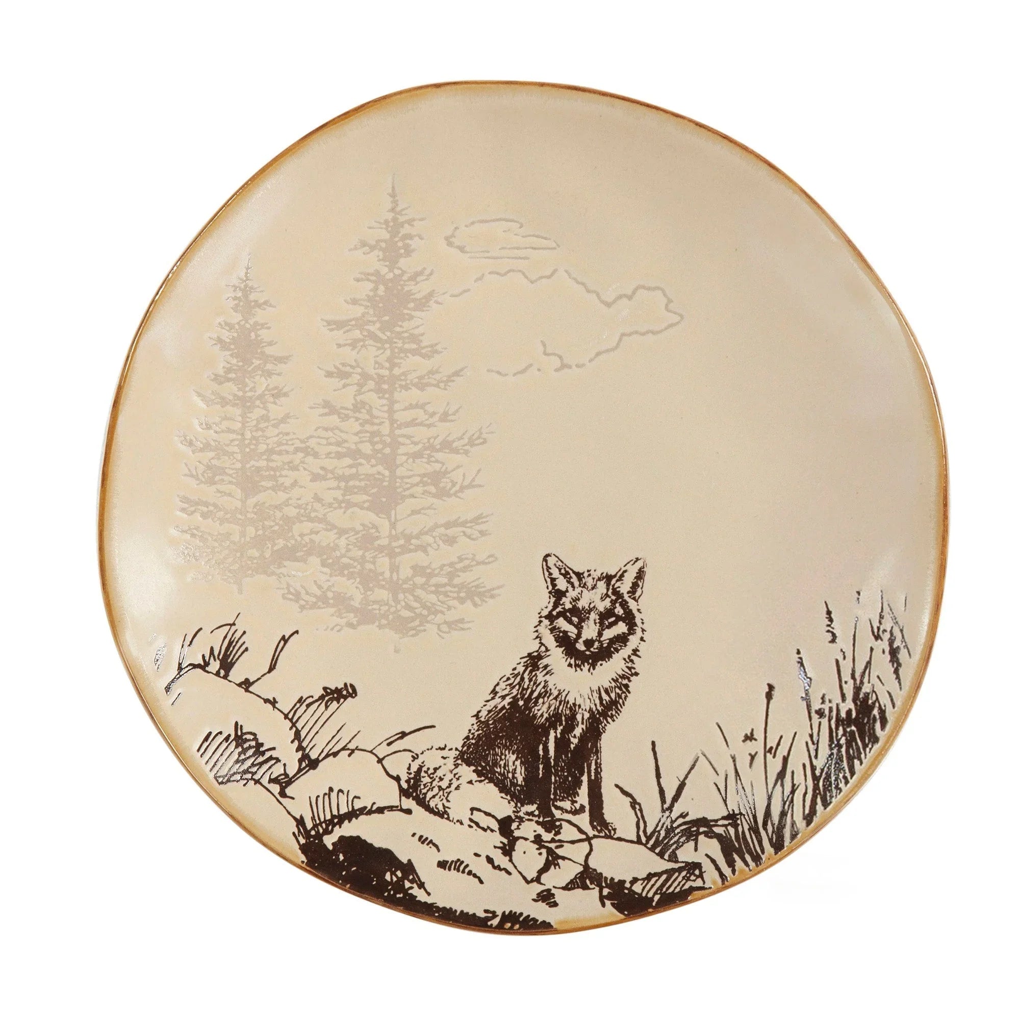 Beige salad plate with fox in mountains artwork - Your Western Decor