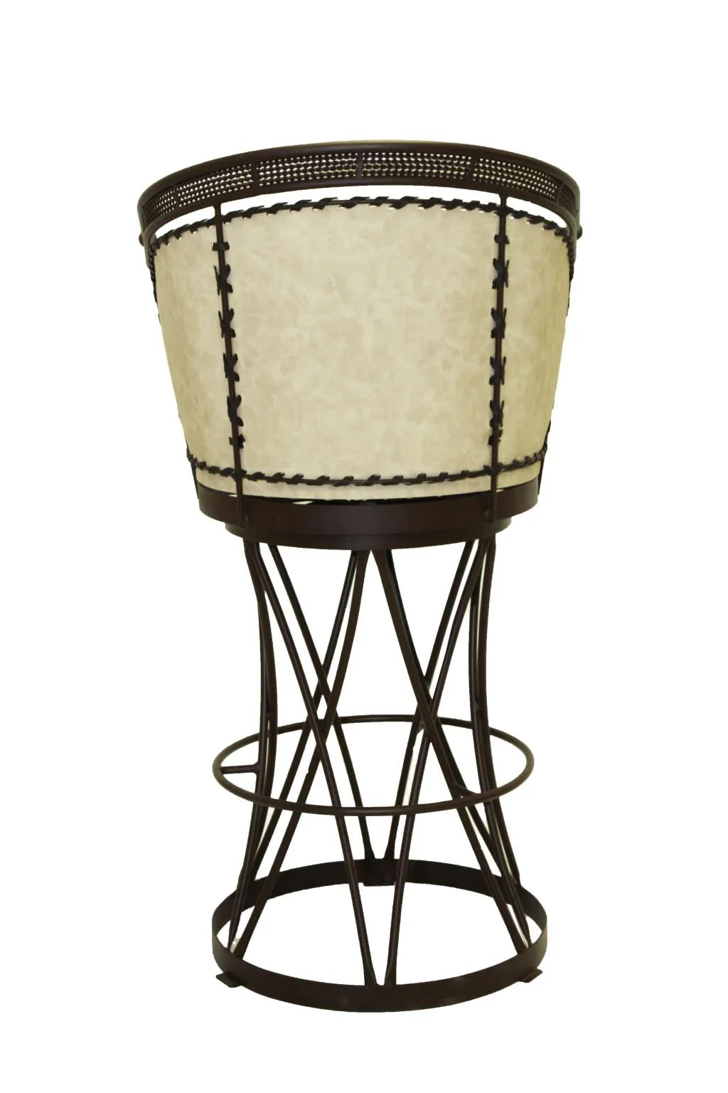 Sali light color leather swivel bar chair with hand lacing and iron frame - Your Western Decor