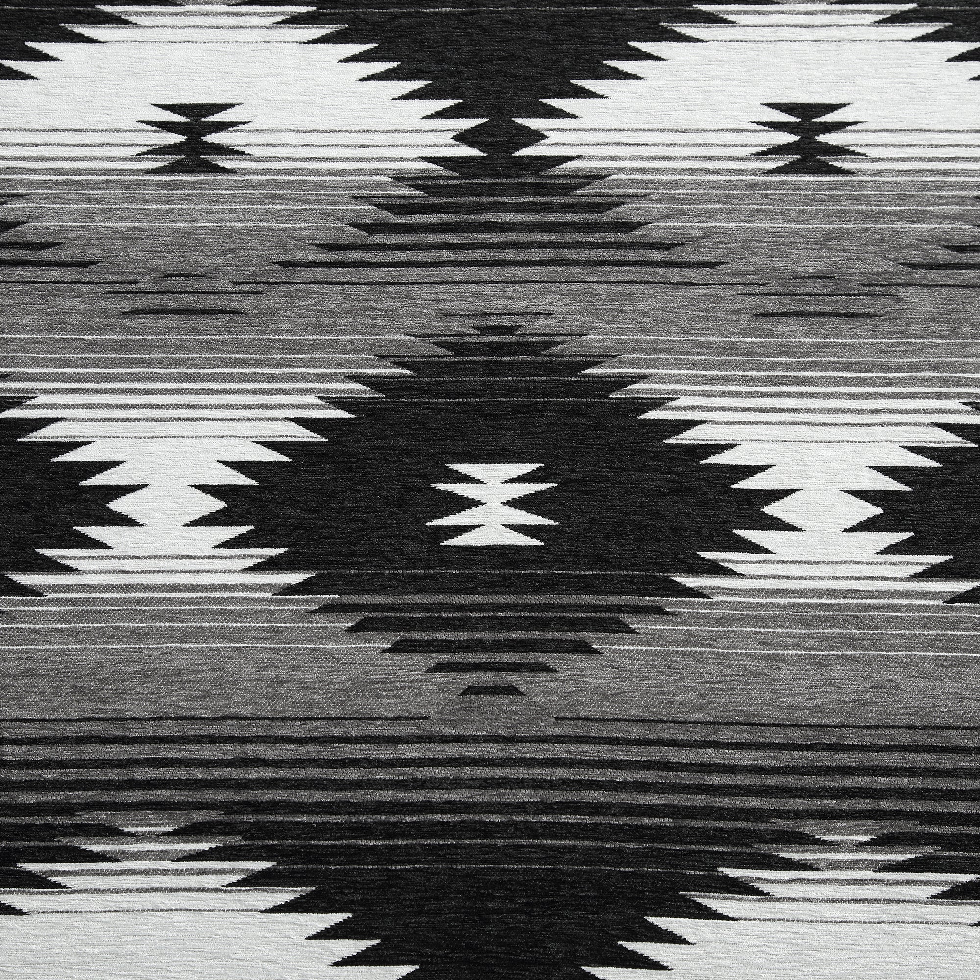 Black and white geometric fabric sample on Black Mesa Southwestern bedding collection