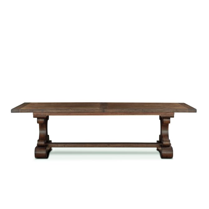 Wooden table with a dark brown finish on a white background