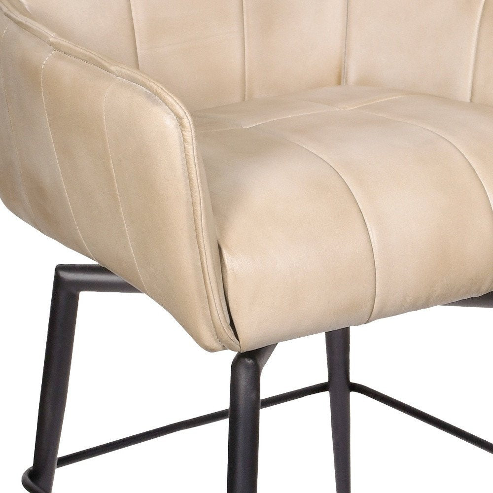 Detail of ivory leather on counter stool