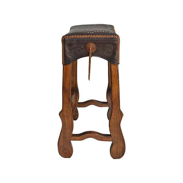 Santa Ana wood saddle bar stool with handmade leather top - Your Western Decor