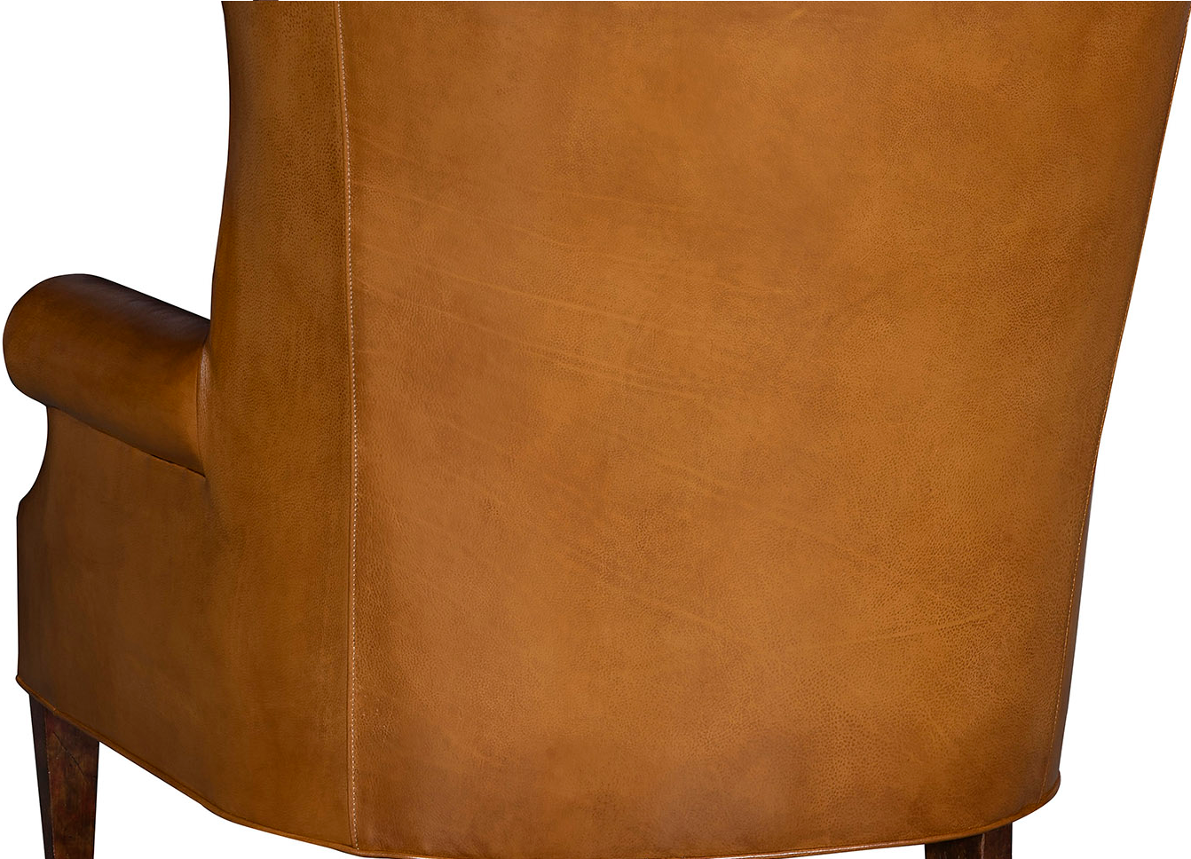 Back view of sauvage bark leather chair with hand antiquing