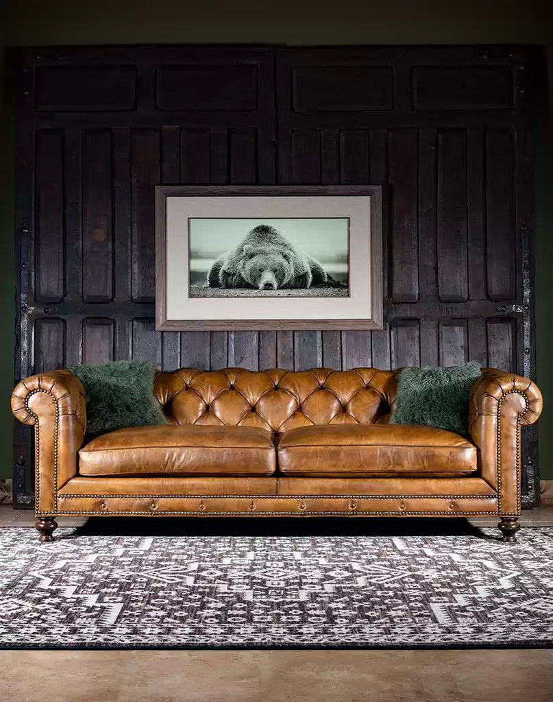 American made Burnished Leather Chesterfield Sofa - Your Western Decor