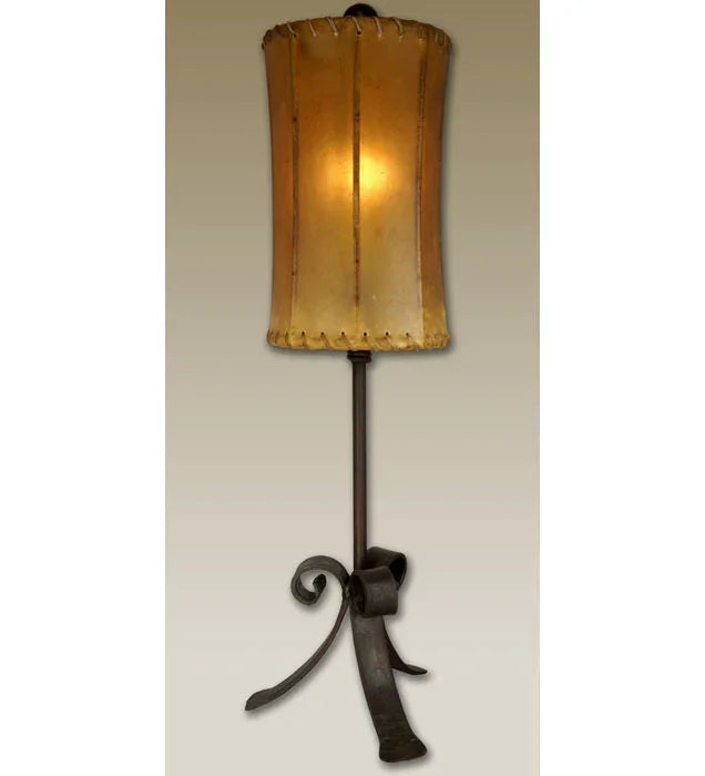Handmade Iron Spindle Table Lamp with natural rawhide lamp shade - Your Western Decor