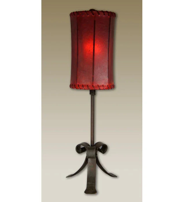 Handmade Iron Spindle Table Lamp with red rawhide shade - Your Western Decor