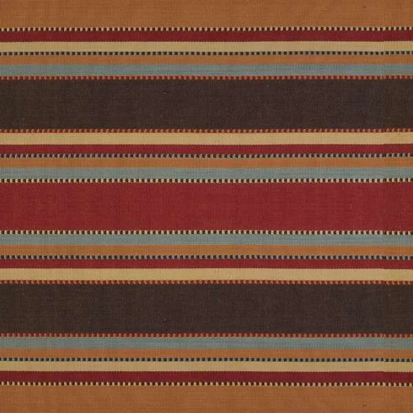 Sedona Southwestern stripe upholstery fabric in bold stripes of red, burnt orange, dusty turquoise, and brown