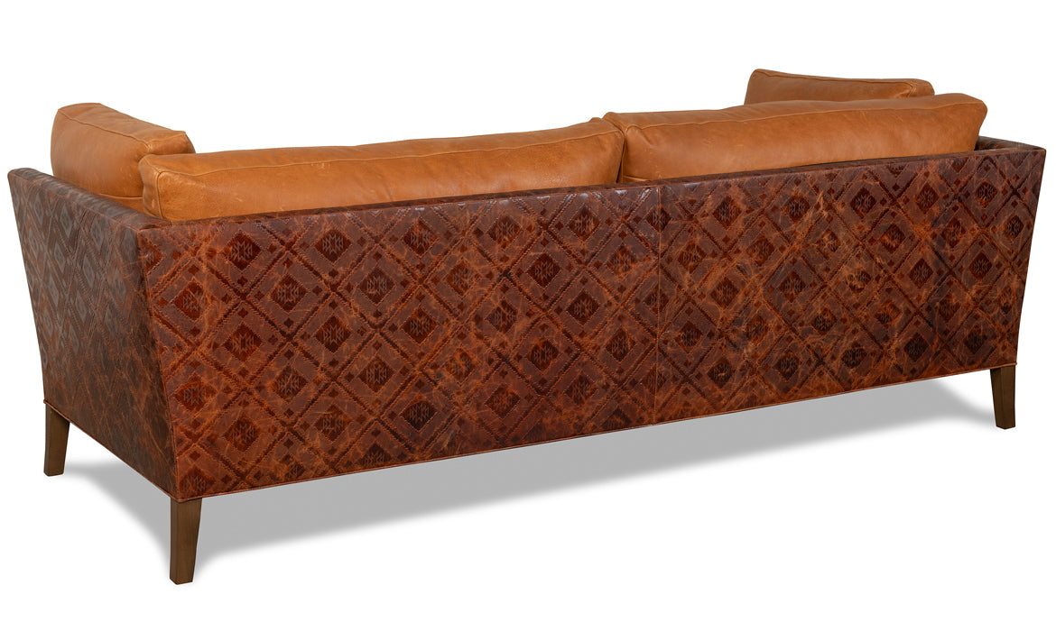 luxury ranch style leather sofa back with diamond embossed western leather