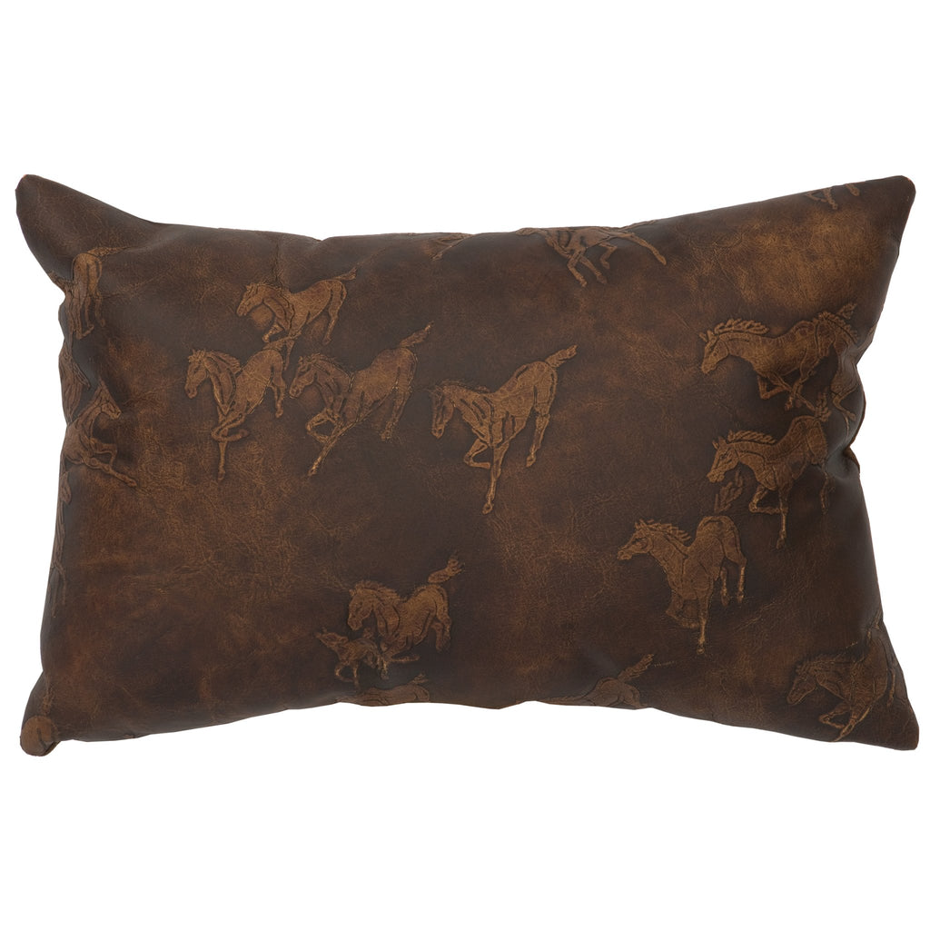 Settler Embossed Leather Throw Pillow with horses 12x18- Made in the USA - Your Western Decor