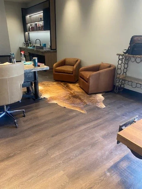 Sienna Leather Swivel Chair in office with brindle cowhide rug - Your Western Decor