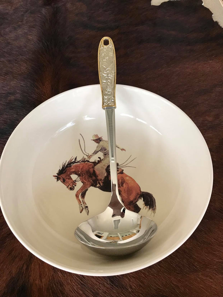 Silver buckle western ladle with bronc and brands western serving bowl - Your Western Decor