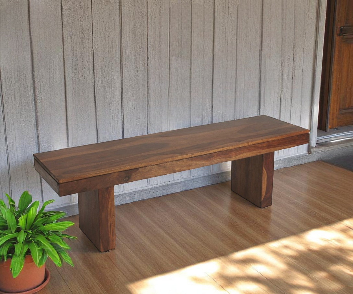 Solid Indian rosewood bench with natural grain, rustic modern wood bench for entryway or dining