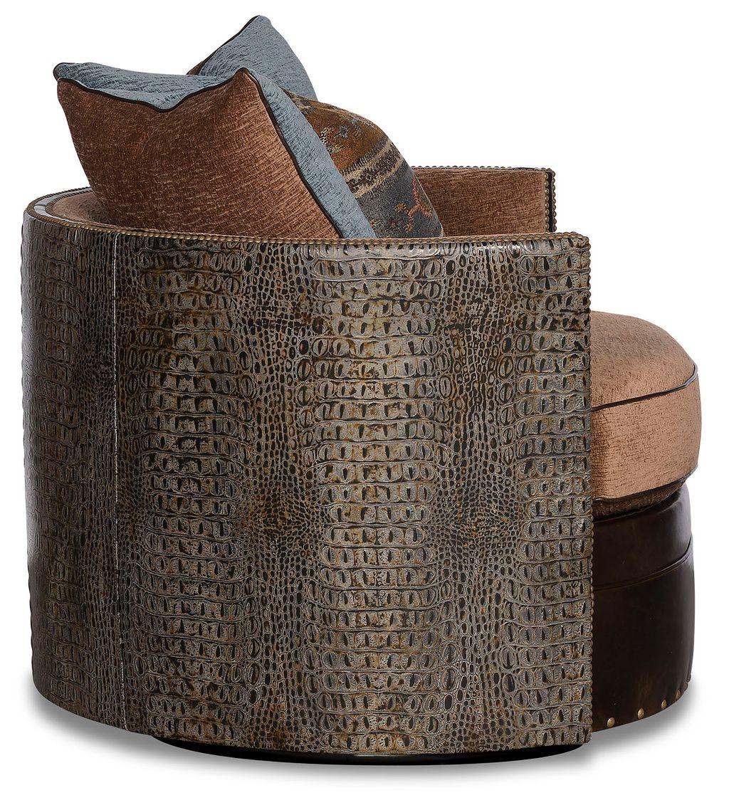 Embossed croc outer wrap on Sonora Swivel Barrel Chair - Your Western Decor