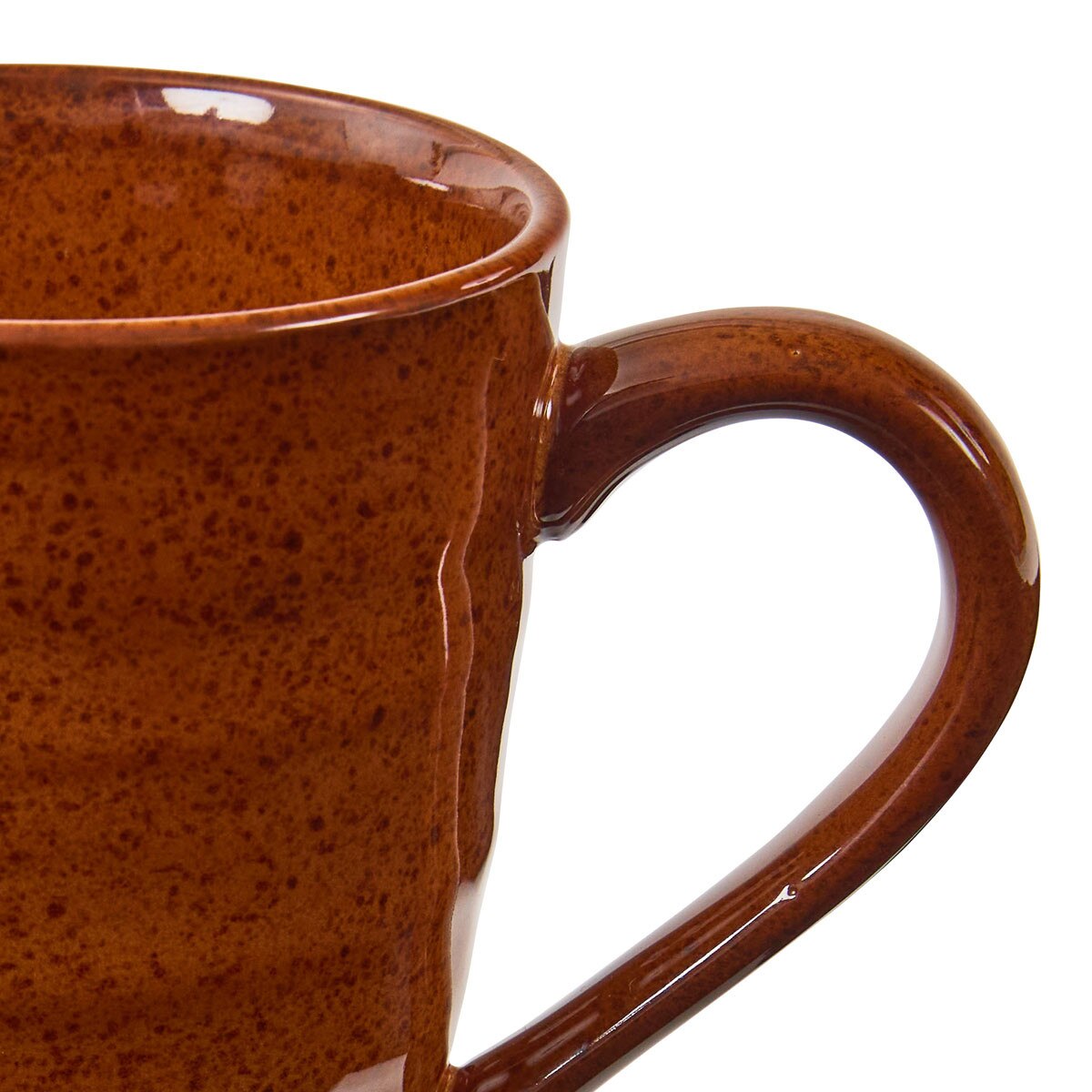 close up of southwestern rustic stoneware coffee cup in terra cotta glaze