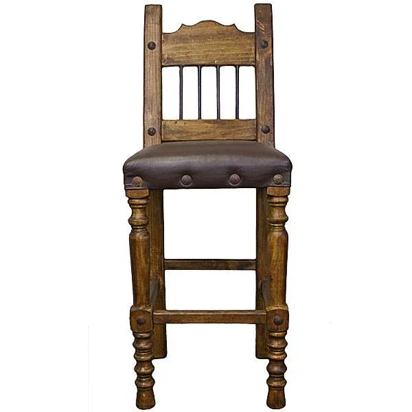 Spanish Heights rustic counter stool with back and padded leather seat - Your Western Decor