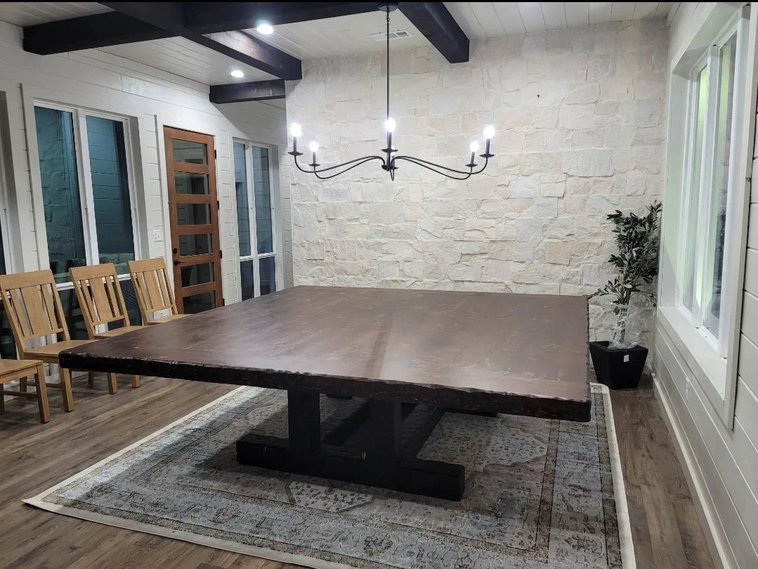 American made rustic Knotty Alder Square Dining Table with matching benches - Handmade in Texas - Your Western Decor