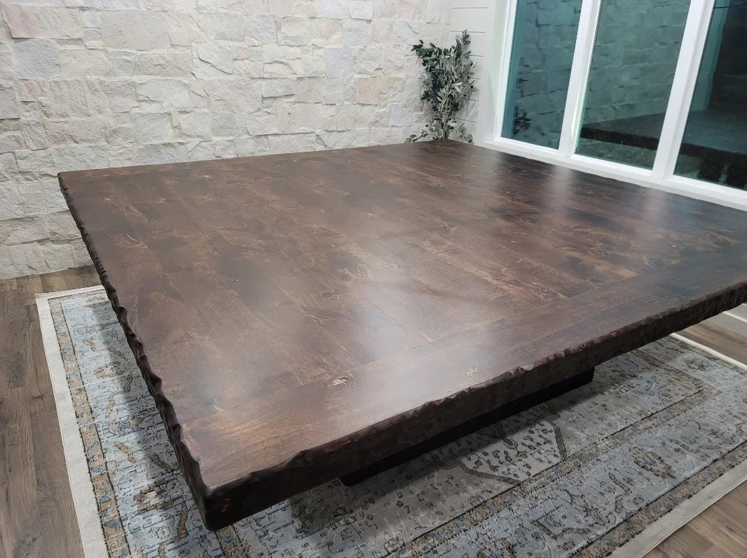 American made rustic Knotty Alder Square Dining Table with matching benches - Handmade in Texas - Your Western Decor