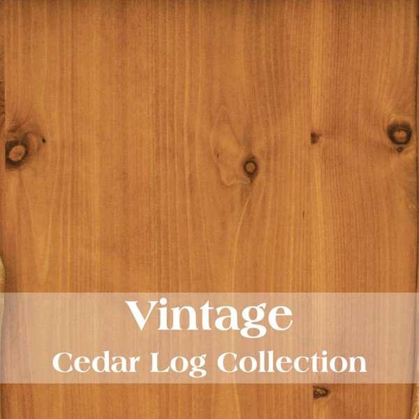 Wooden surface with 'Vintage Cedar Log Collection' text overlay - Your Western Decor