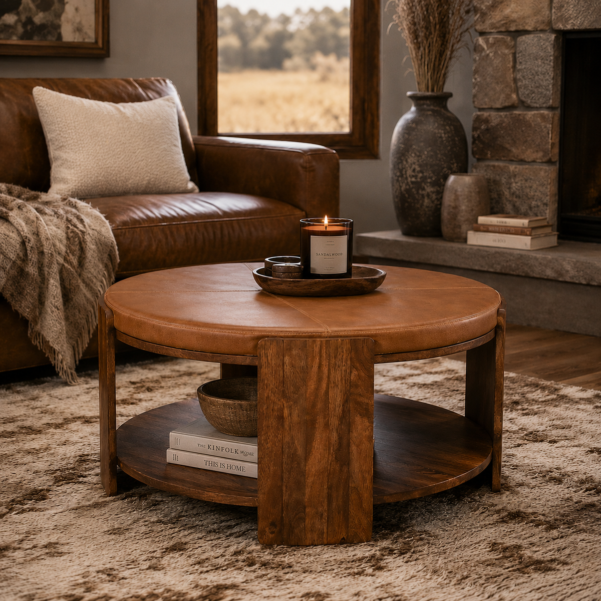 Stella Saddle Leather Coffee Table | Mango Wood & Leather Table