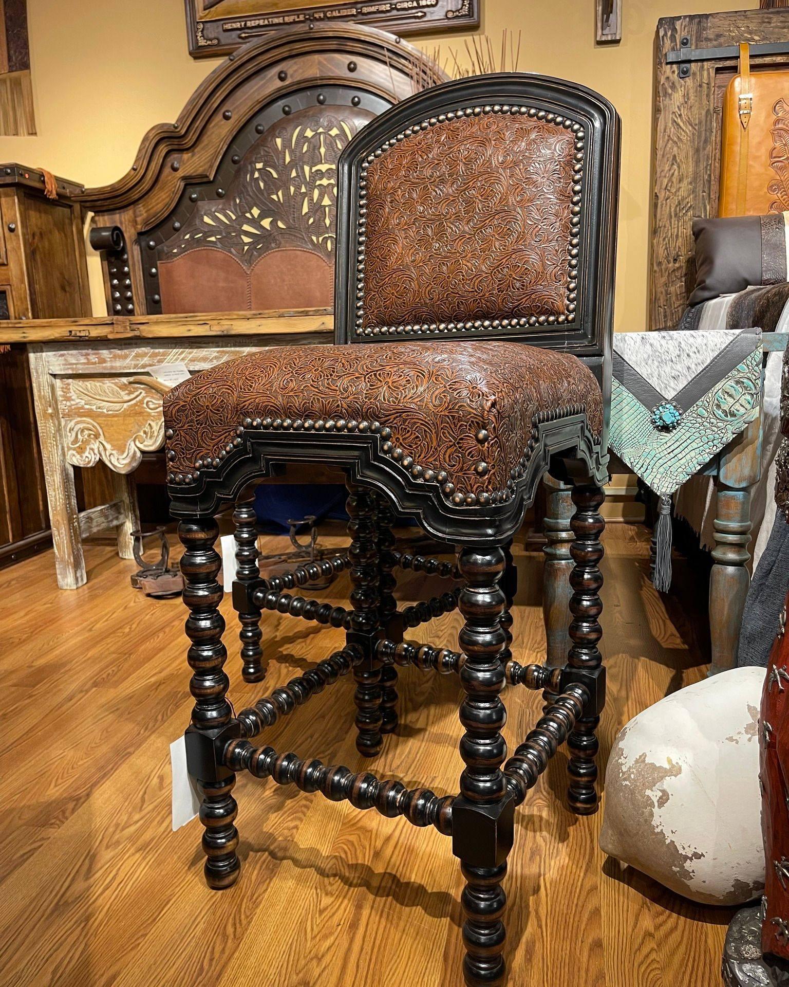 Stillwater Tooled Leather Bar Chair - Your Western Decor