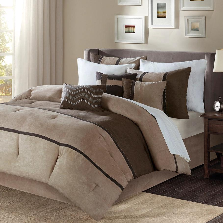 7-pc Suede Rustic Comforter Duvet Set in brown hues - Your Western Decor