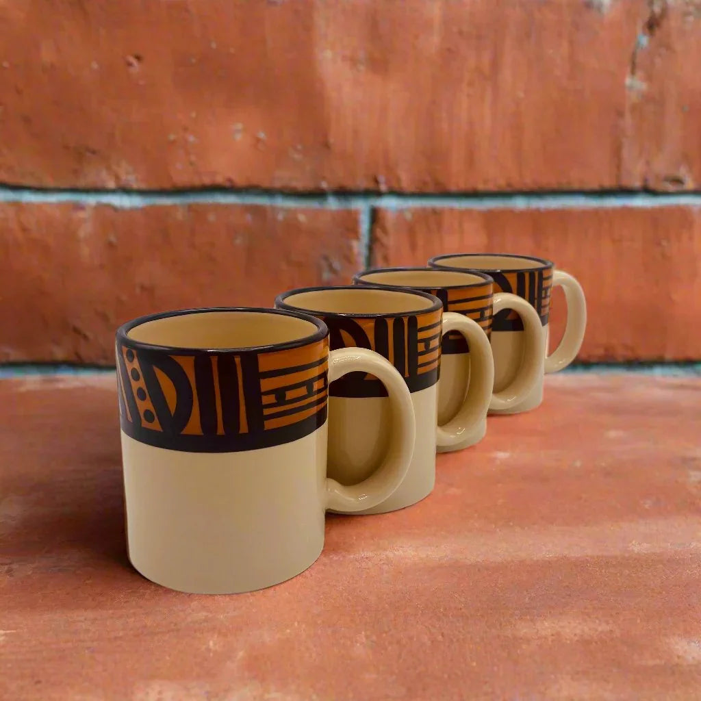 Tapa mug set in beige, terra cotta, and black, hand painted made in the USA - Your Western Decor