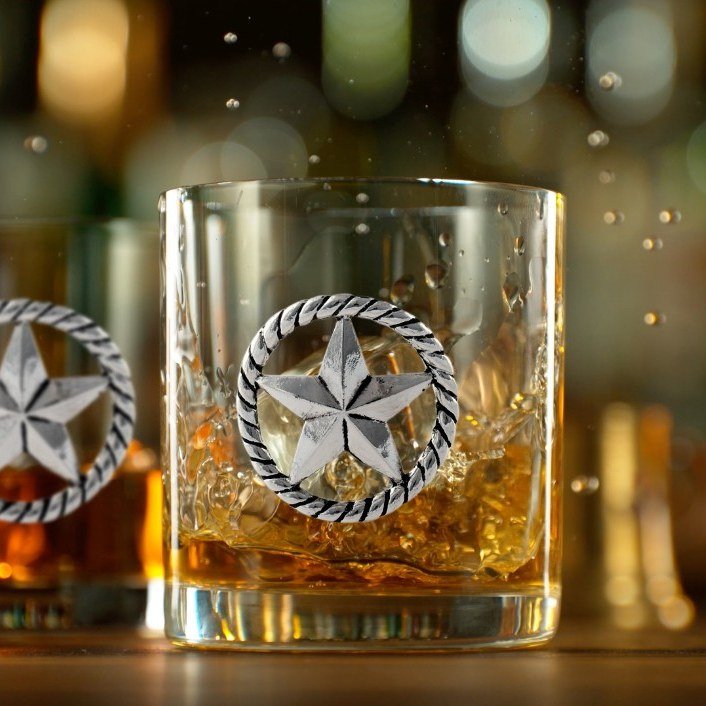 Texas star and rope embellished whiskey glass - Your Western Decor
