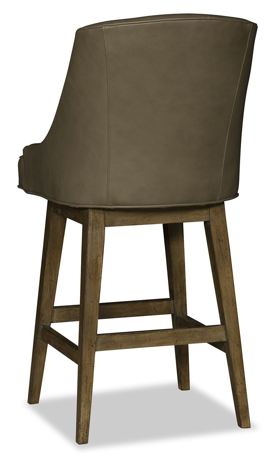 Brown leather bar stool with wooden legs on a white background