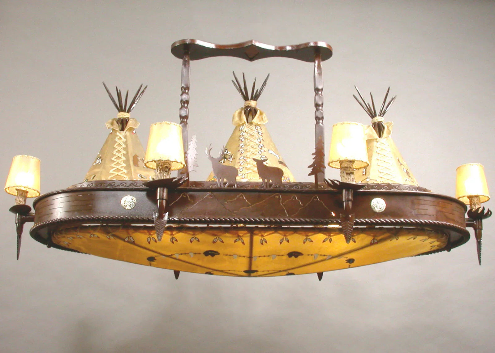 Tipi Village Rawhide Oval Chandelier with painted rawhide made in the USA - Your Western Decor