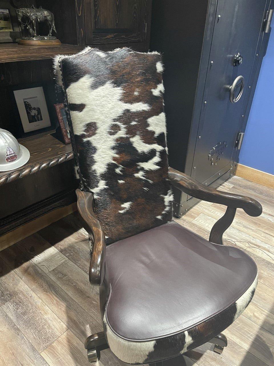 Full Back Tri Color Cowhide Office Chair custom made in the USA - Your Western Decor