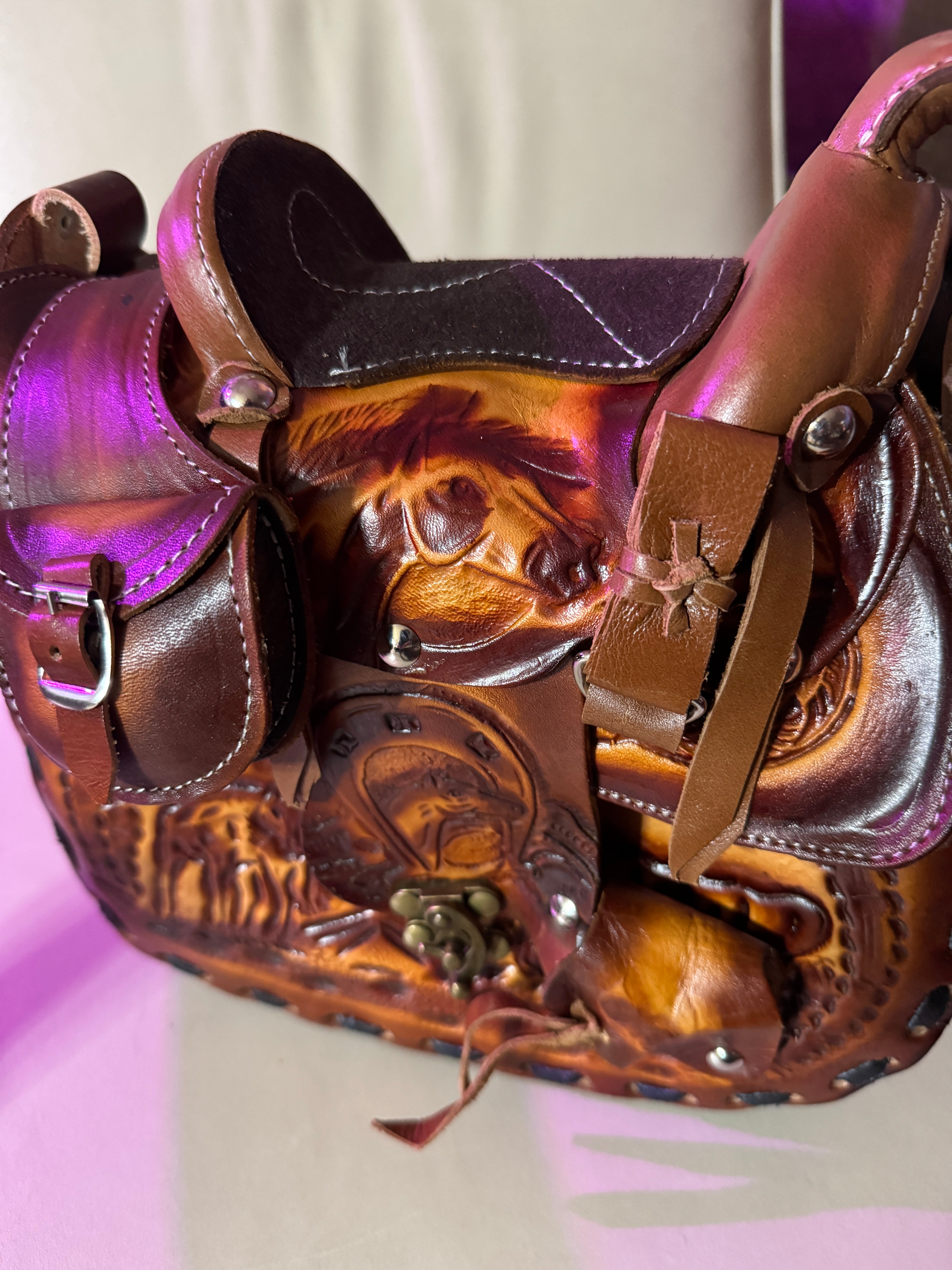 Hand tooled genuine leather saddle purse - Your Western Decor