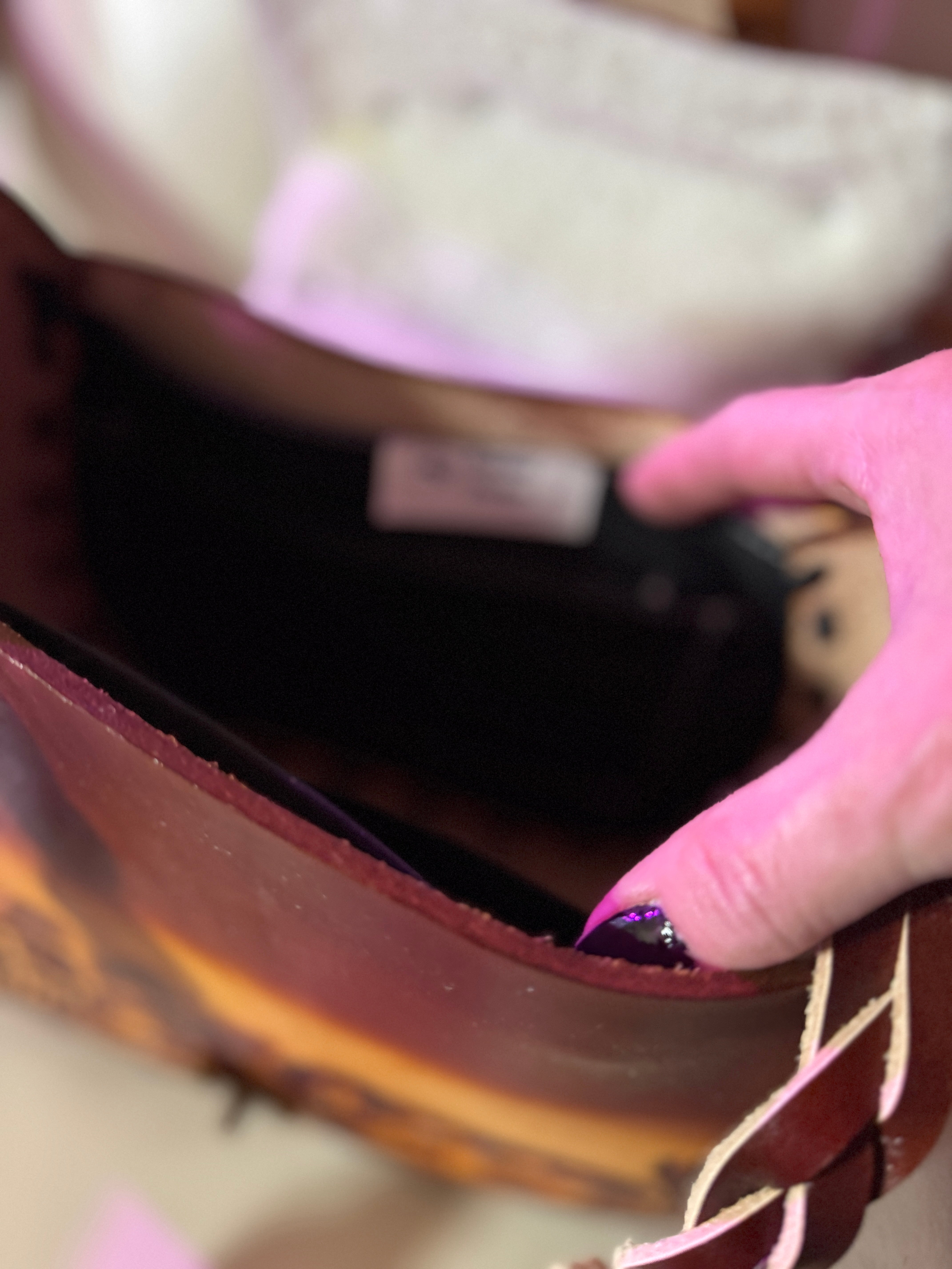 Inside of tooled leather saddle purse - Your Western Decor